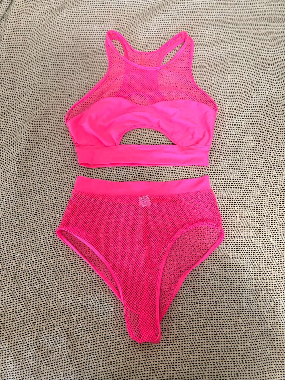 Neon Pink Mesh Bikini Set -